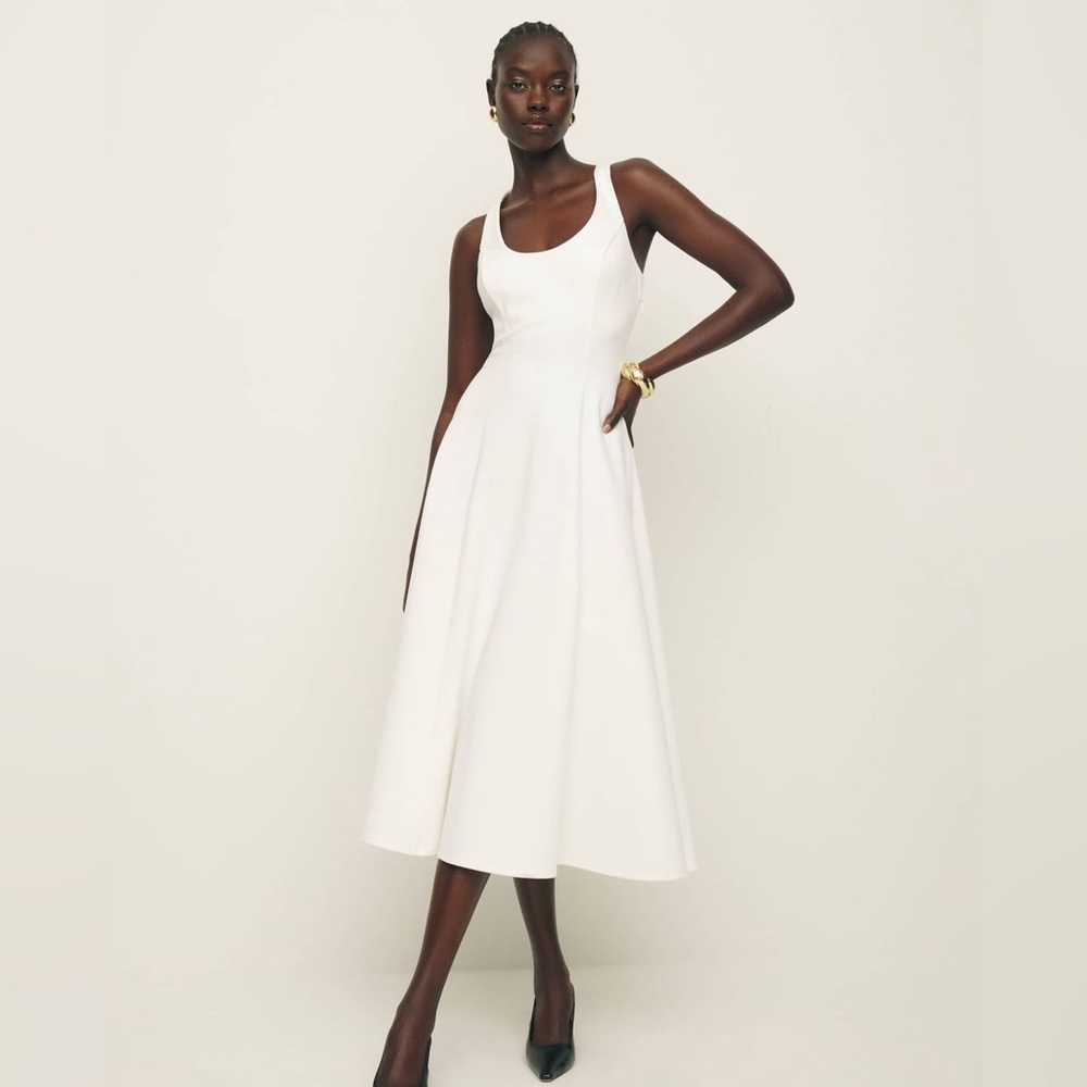 Reformation Pleated Mikol White Dress Midi Small
